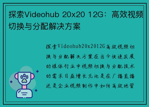 探索Videohub 20x20 12G：高效视频切换与分配解决方案