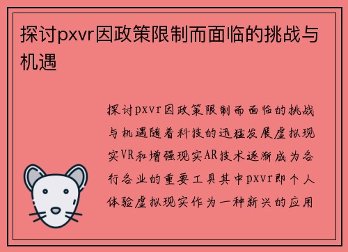 探讨pxvr因政策限制而面临的挑战与机遇